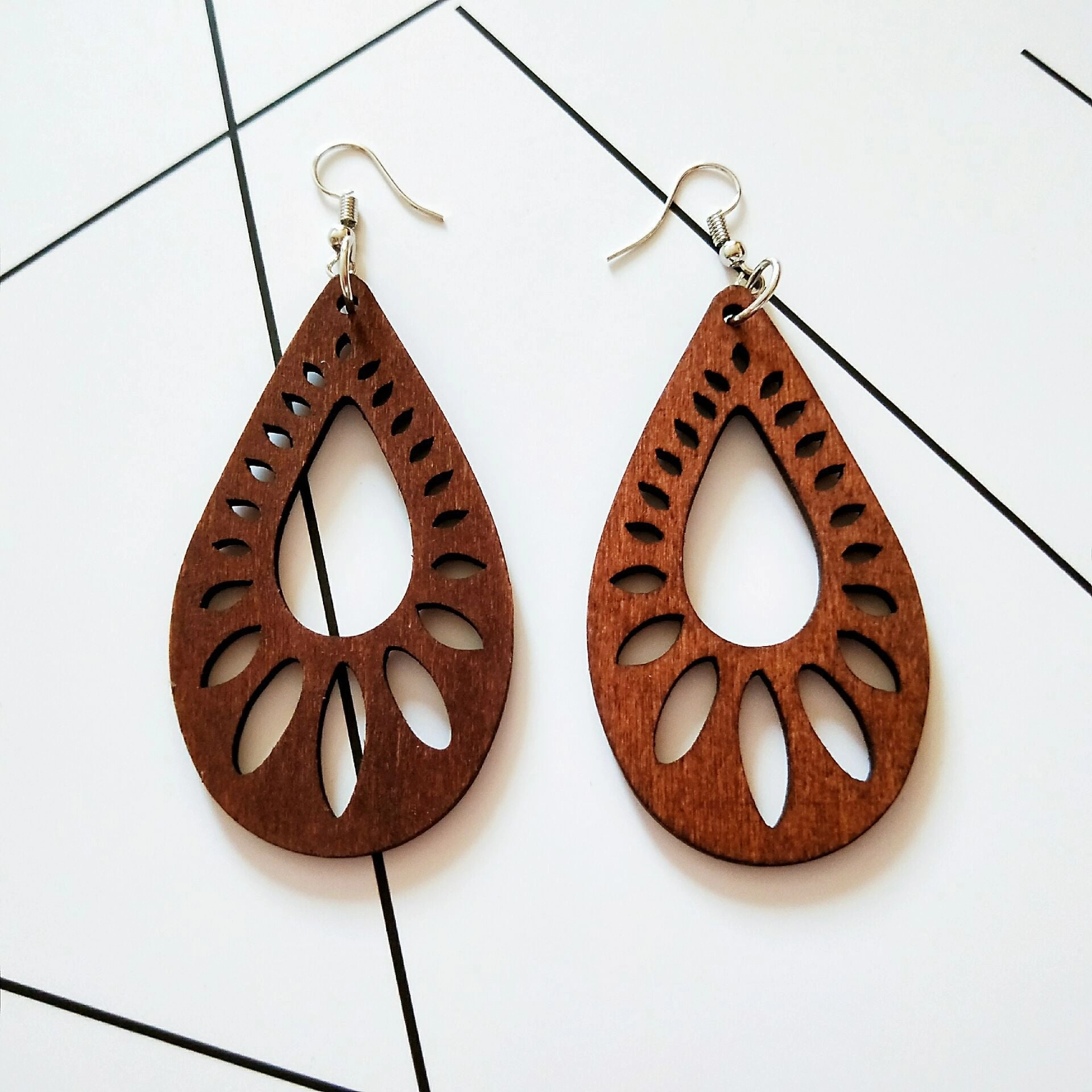 Wholesale Water Drop Shaped Wood Earrings