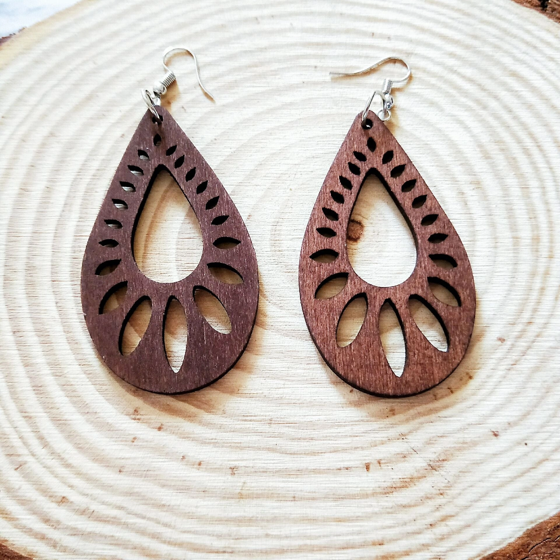 Wholesale Water Drop Shaped Wood Earrings
