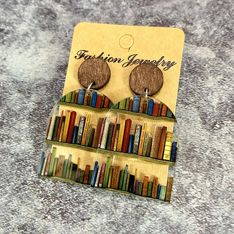 Wholesale Water Drop Stitching Bookshelf Acrylic Earrings