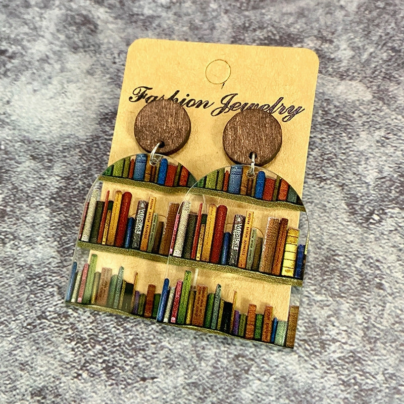 Wholesale Water Drop Stitching Bookshelf Acrylic Earrings