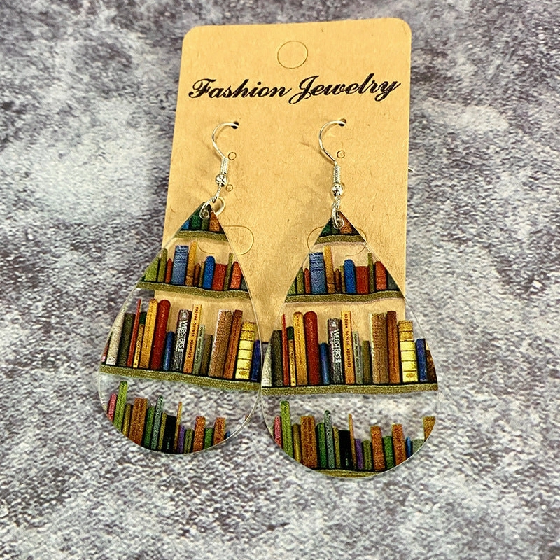 Wholesale Water Drop Stitching Bookshelf Acrylic Earrings
