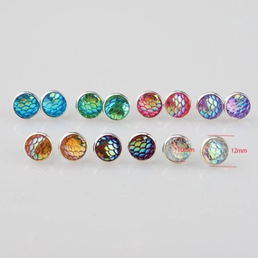 Wholesale Water Plated Silver Titanium Steel Fish Scale Eco-friendly Diamond Stud Earrings