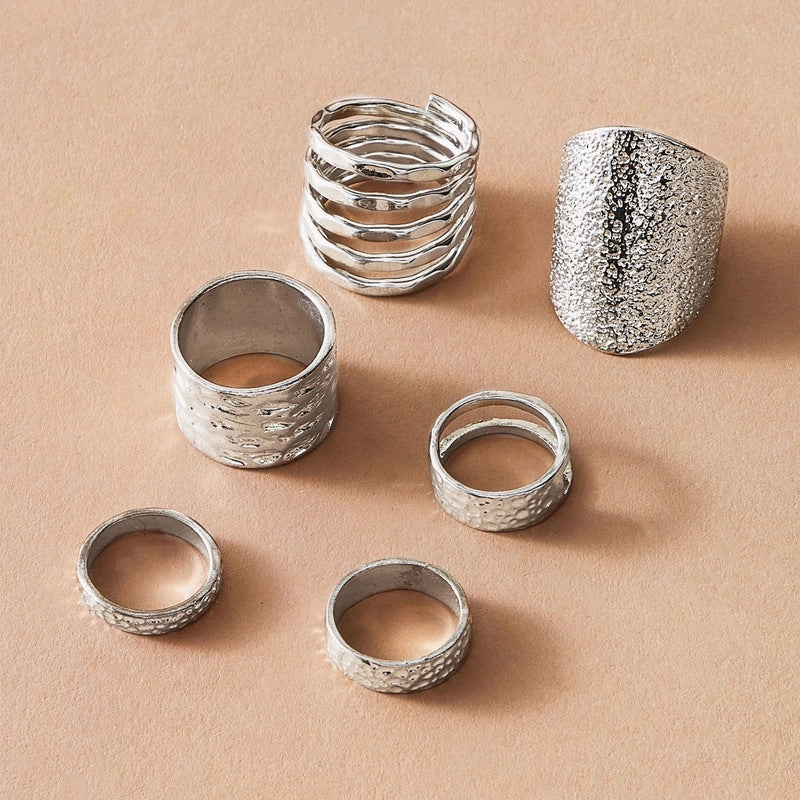 Wholesale Water Ripple Spiral Geometric Hollow Alloy Ring Set