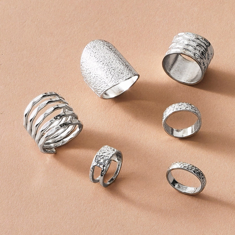 Wholesale Water Ripple Spiral Geometric Hollow Alloy Ring Set