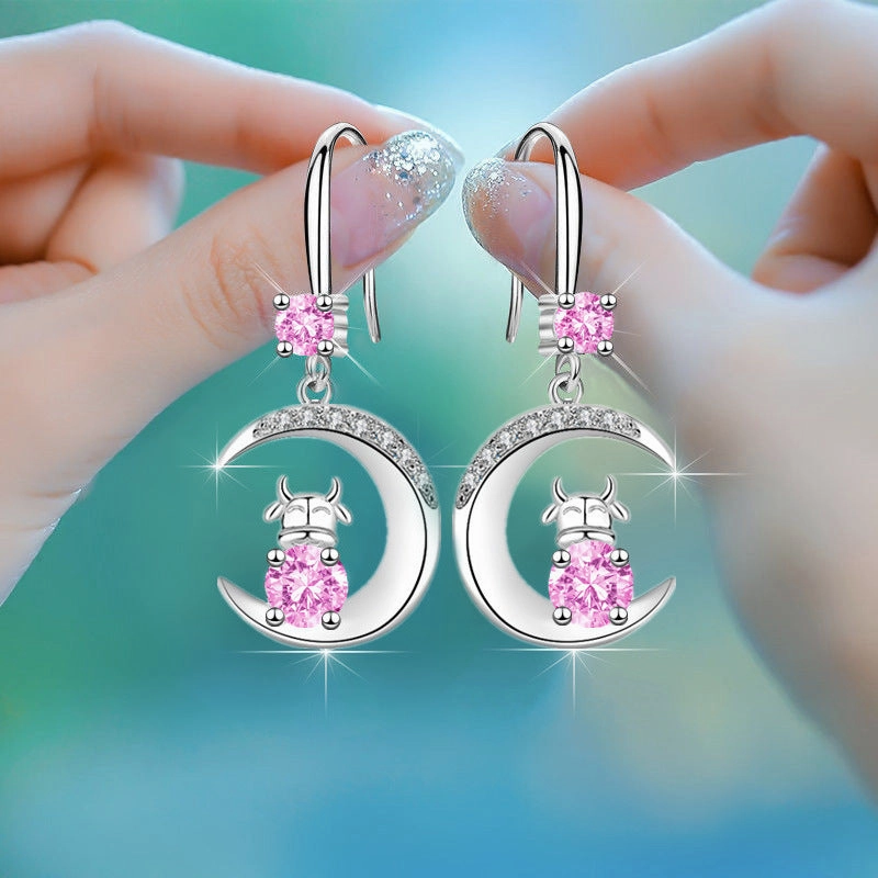 Wholesale Waterdrop Moon Diamond Alloy Earrings