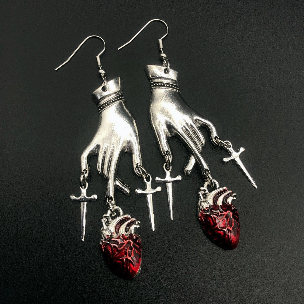 Wholesale Waterdrop Ruby Hands Alloy Earrings
