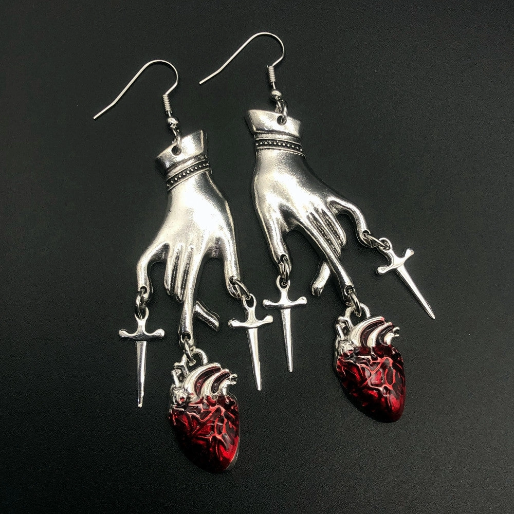 Wholesale Waterdrop Ruby Hands Alloy Earrings