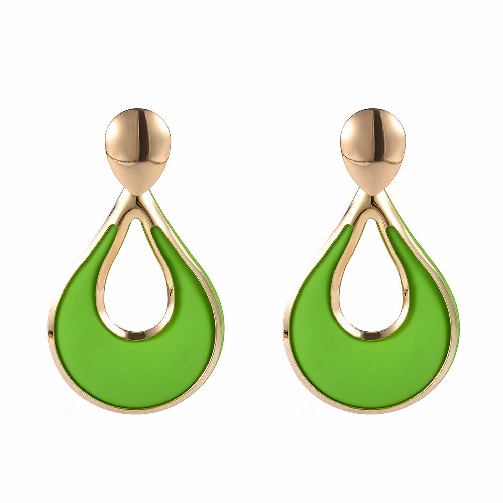 Wholesale Waterdrop Spray Paint Green Hollow Metal Earrings