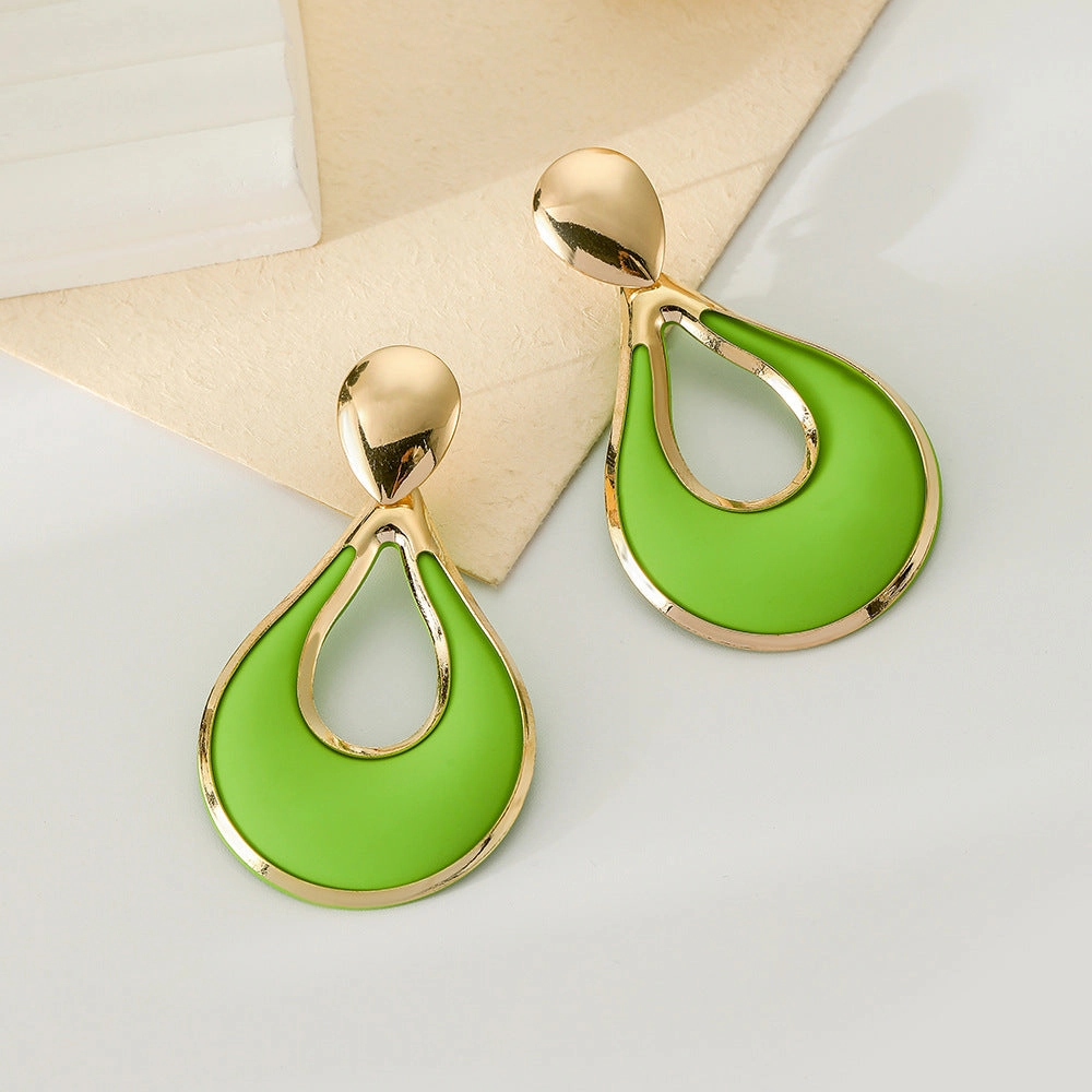Wholesale Waterdrop Spray Paint Green Hollow Metal Earrings