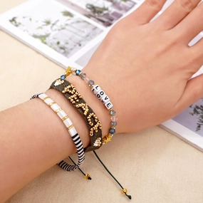 Wholesale Webbing Beaded Crystal Handmade Beaded Stacking Set Bracelet