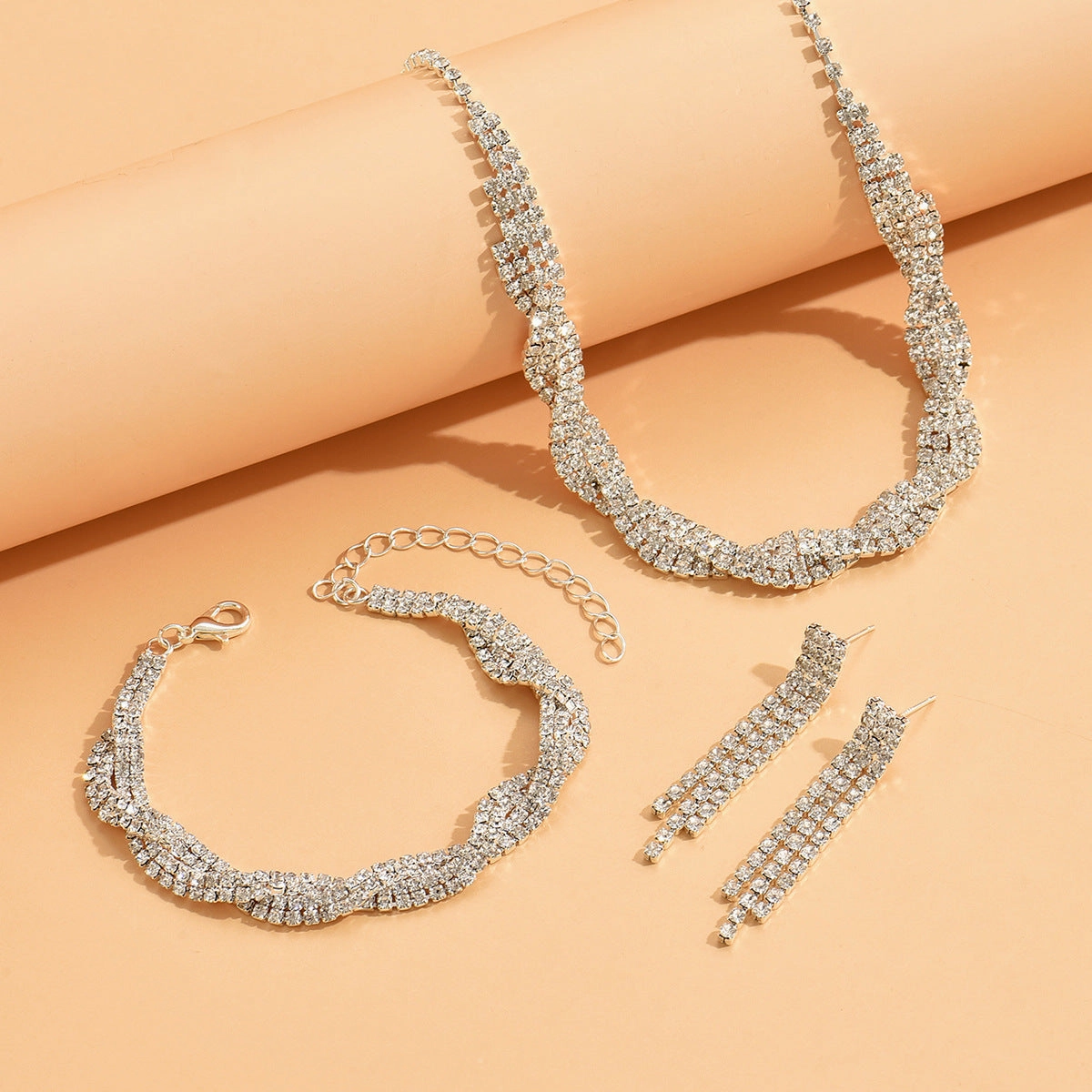 Wholesale Wedding Dress Rhinestone Necklace Earrings Two Piece Set
