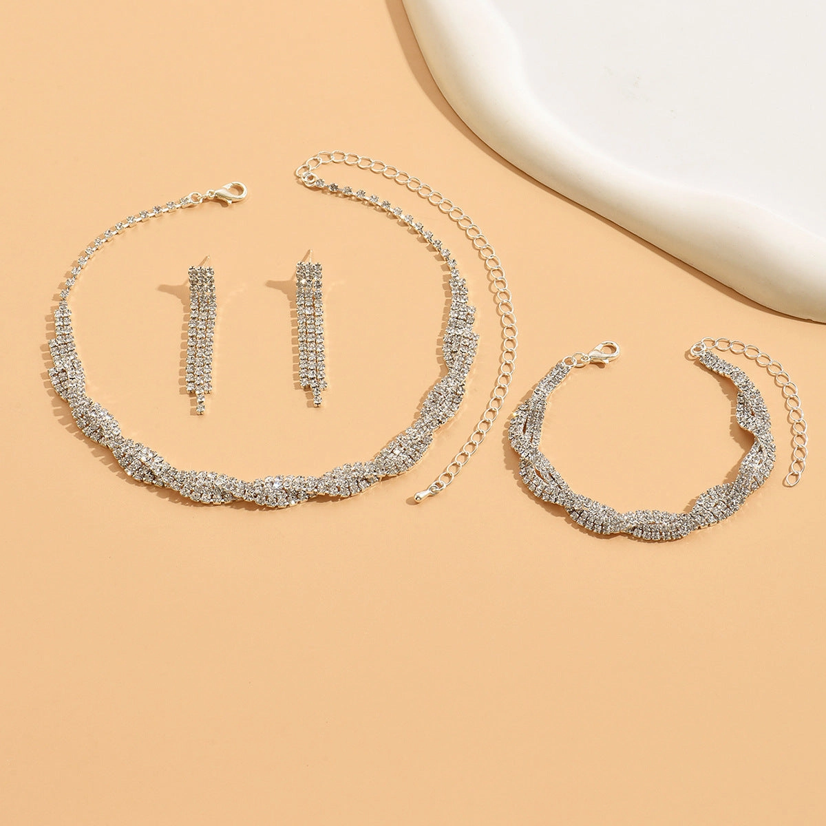 Wholesale Wedding Dress Rhinestone Necklace Earrings Two Piece Set