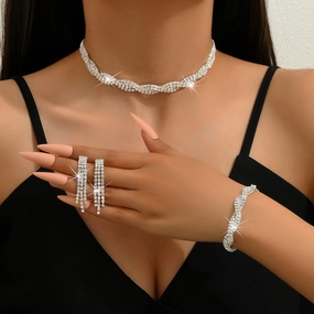 Wholesale Wedding Dress Rhinestone Necklace Earrings Two Piece Set