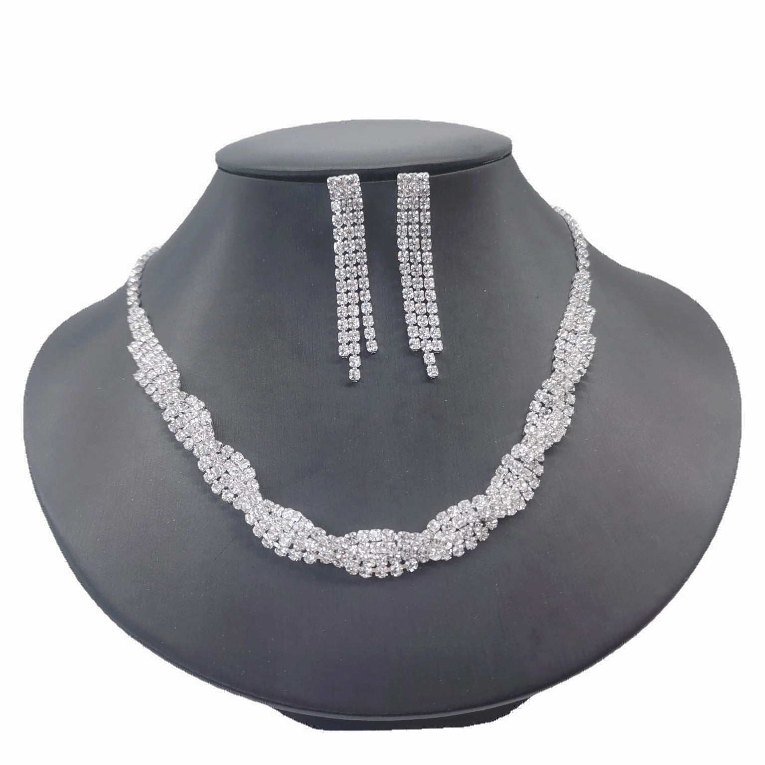 Wholesale Wedding Dress Rhinestone Necklace Earrings Two Piece Set
