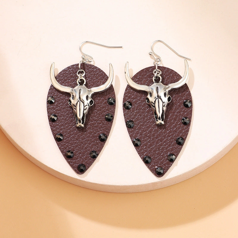Wholesale West Denim Leather Earrings with Diamonds