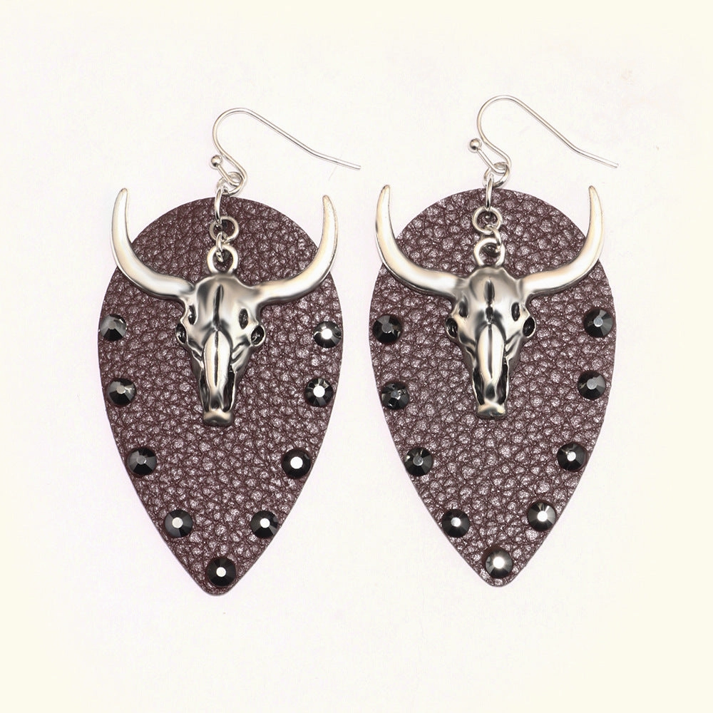 Wholesale West Denim Leather Earrings with Diamonds