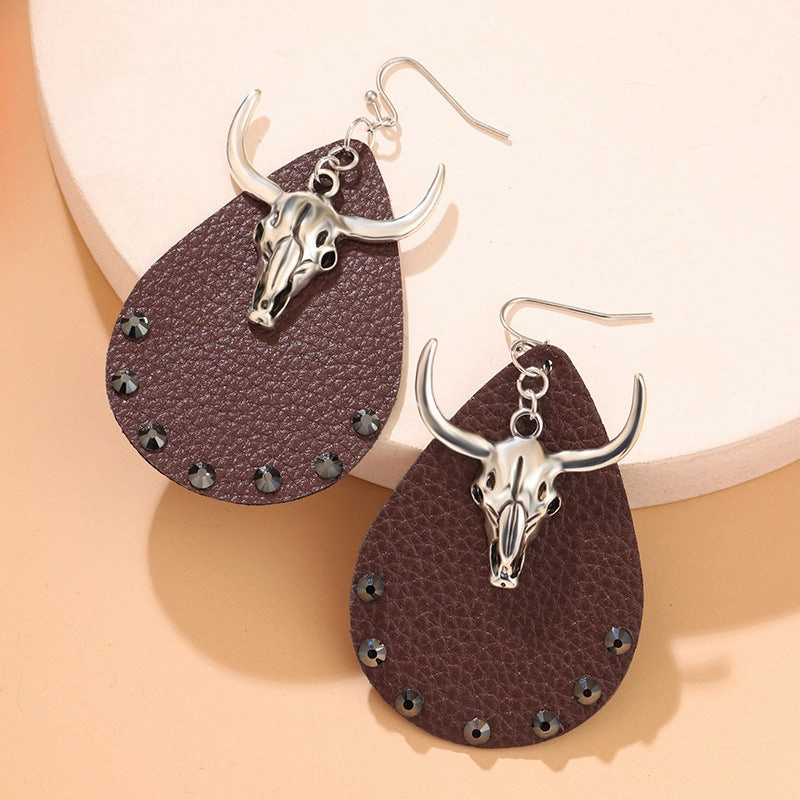 Wholesale West Denim Leather Earrings with Diamonds