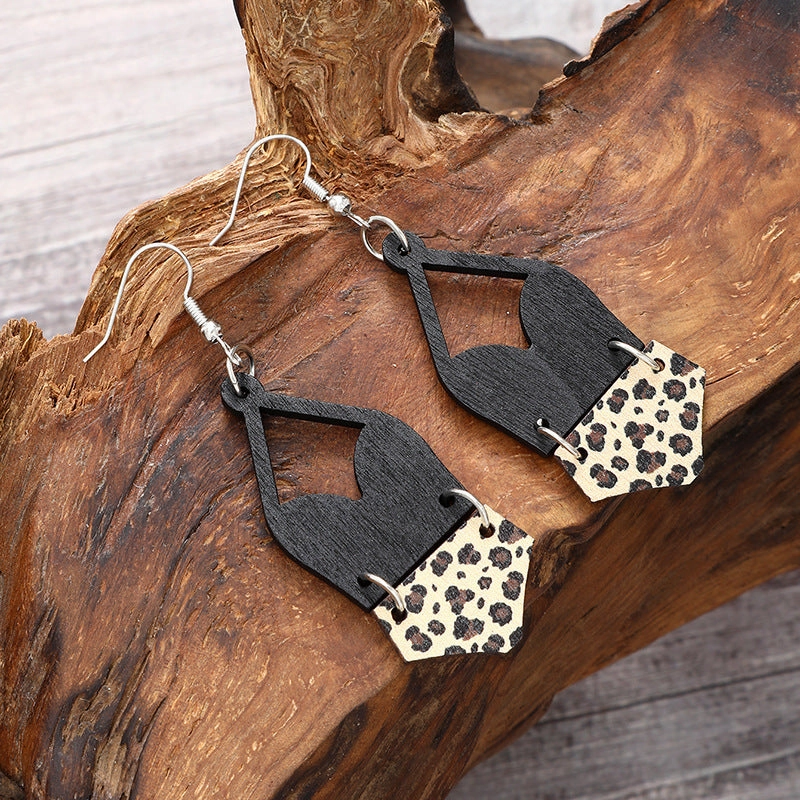 Wholesale Western Bikini Wooden Geometric Diamond Earrings
