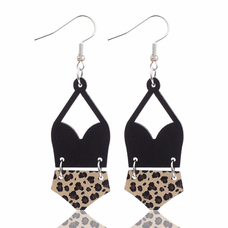 Wholesale Western Bikini Wooden Geometric Diamond Earrings
