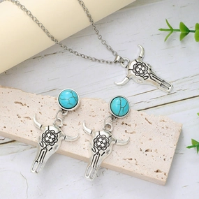 Wholesale Western Bull Head Skull Chain Alloy Earrings