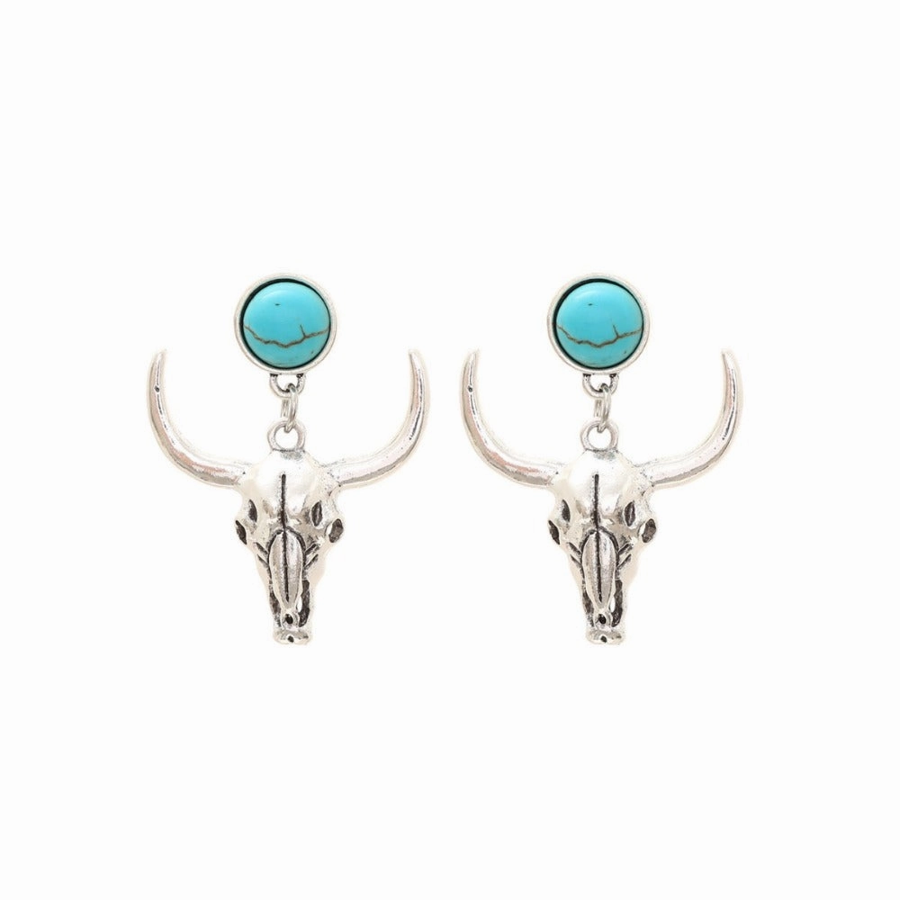 Wholesale Western Bull Head Skull Chain Alloy Earrings