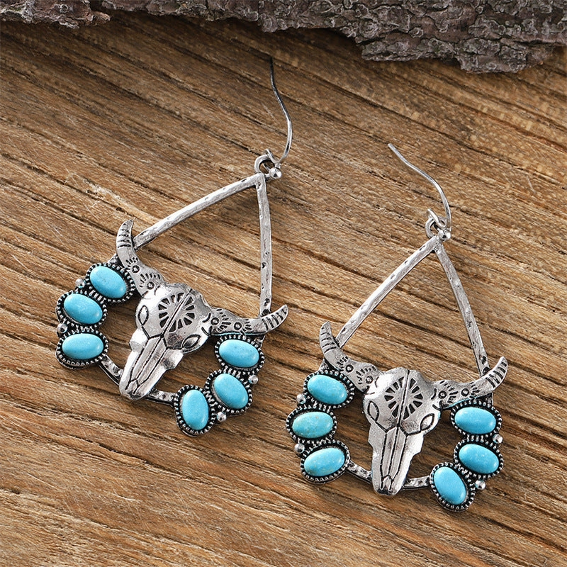 Wholesale Western Bullhead Tribal Turquoise Earrings