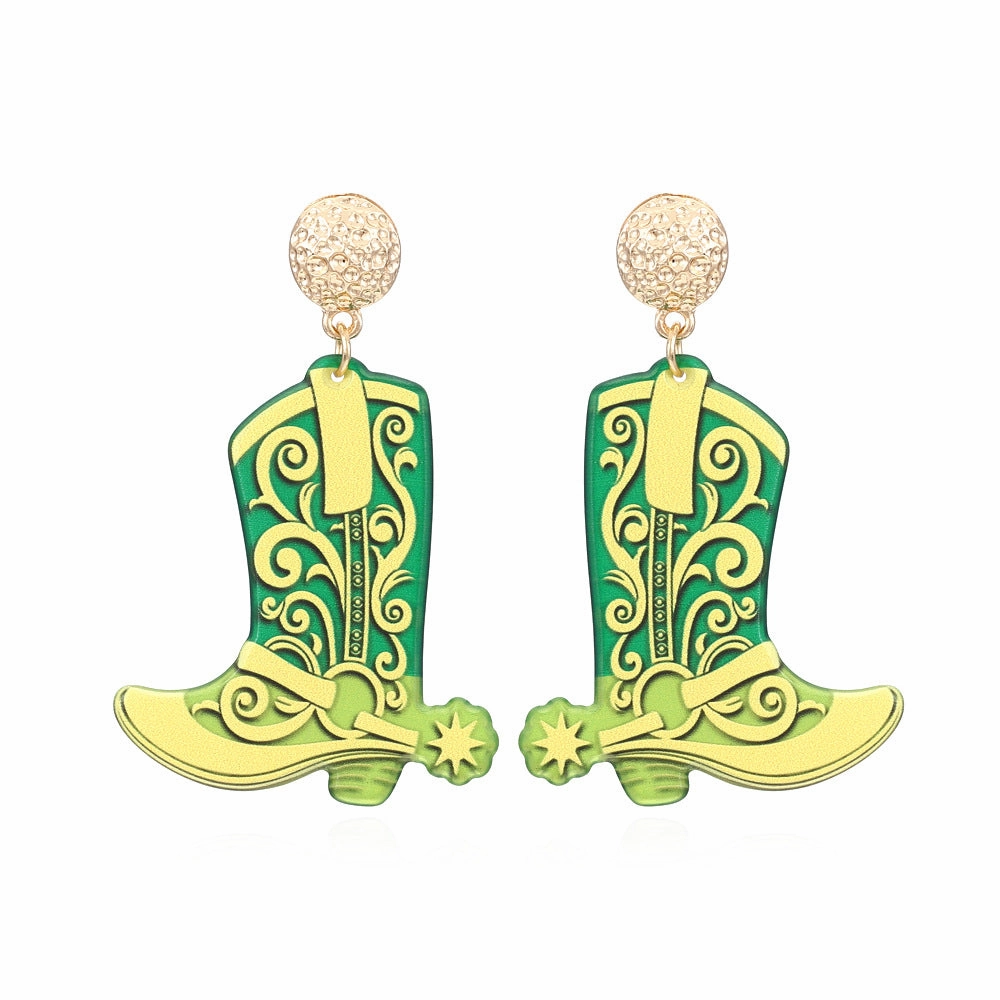 Wholesale Western Cowboy Boots Acrylic Earrings