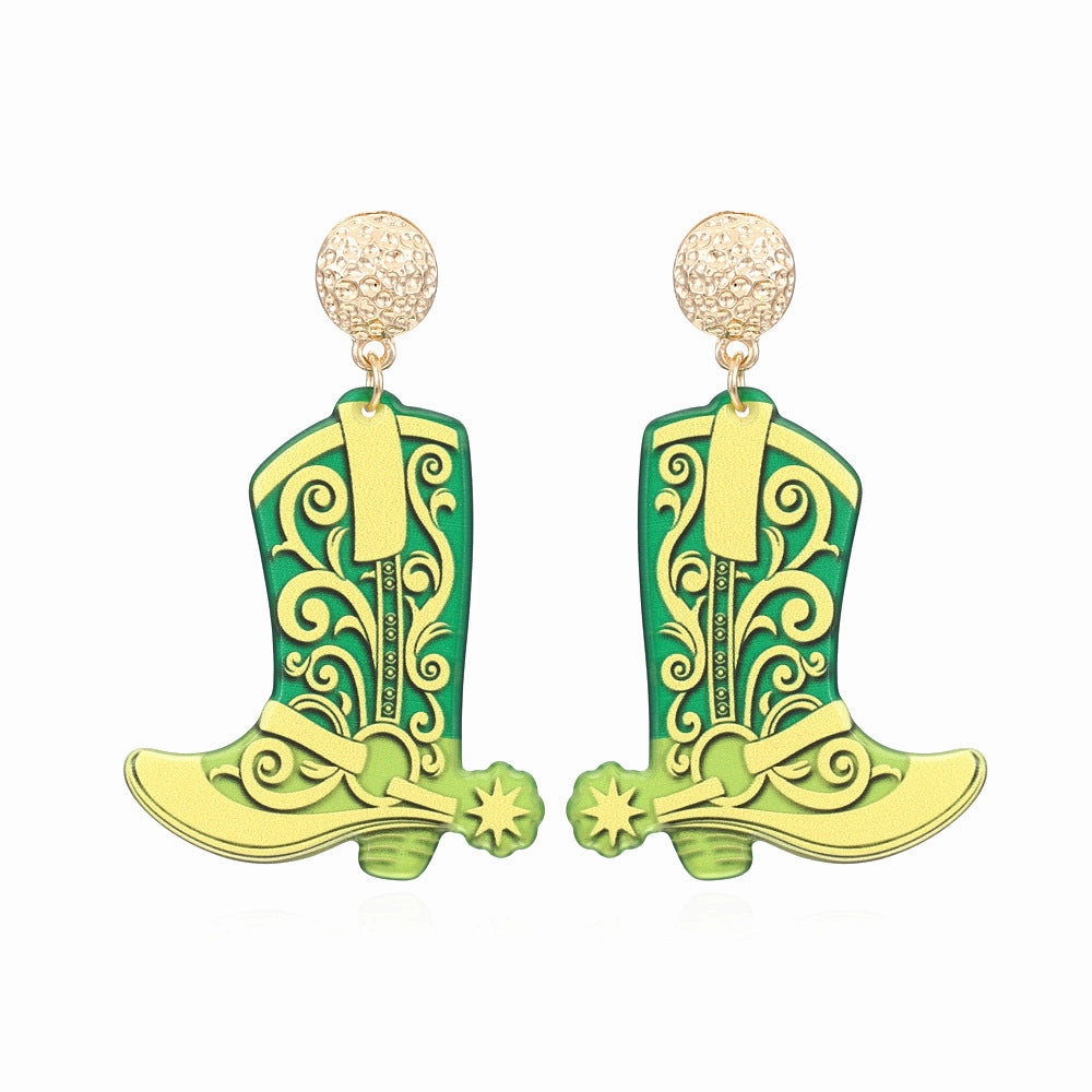 Wholesale Western Cowboy Boots Acrylic Earrings