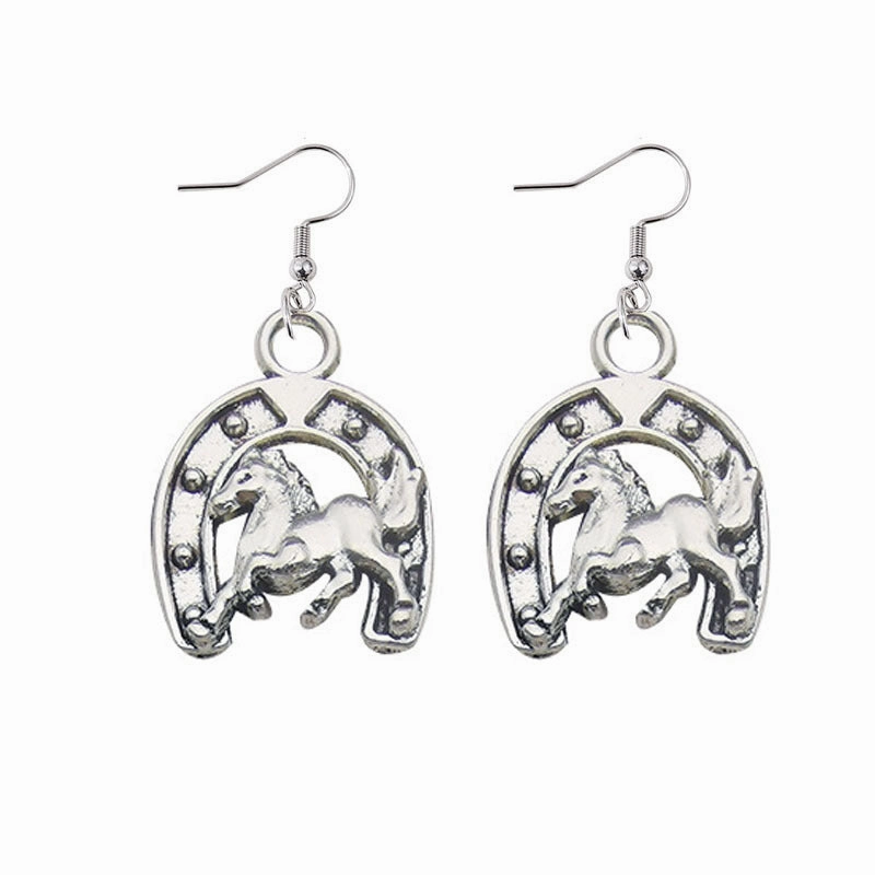 Wholesale Western Cowboy Bull Head Pistol Boots Horseshoe Vintage Earrings