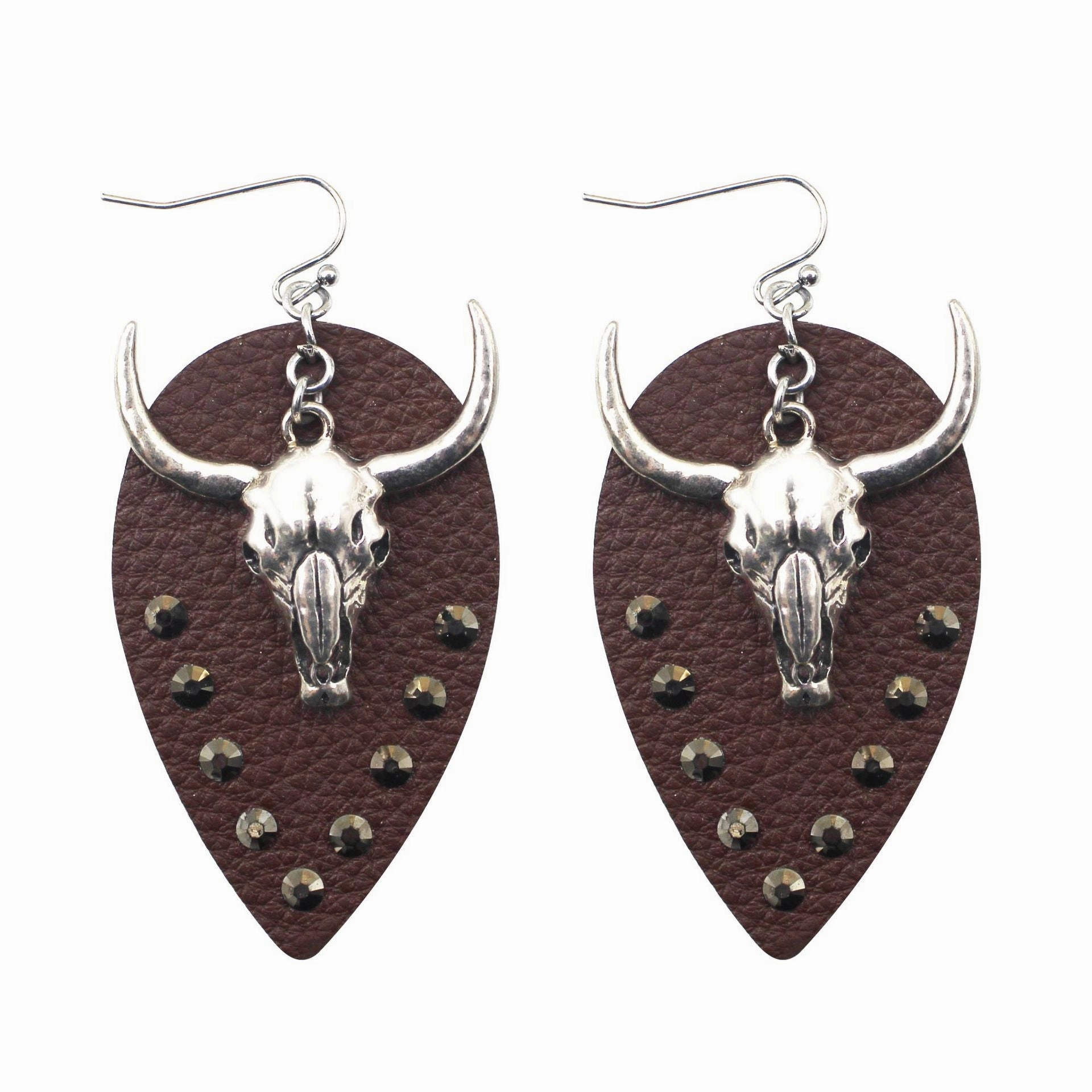 Wholesale Western Cowboy Bullhead Leather Earrings