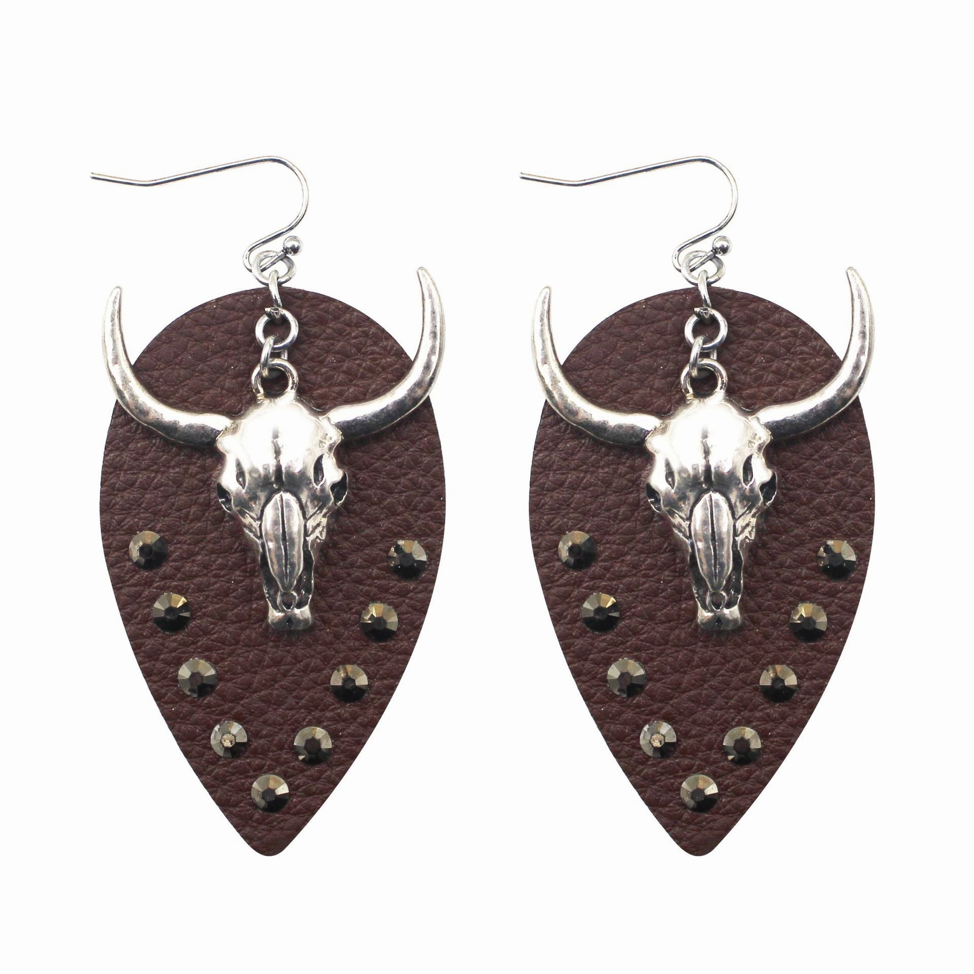 Wholesale Western Cowboy Bullhead Leather Earrings