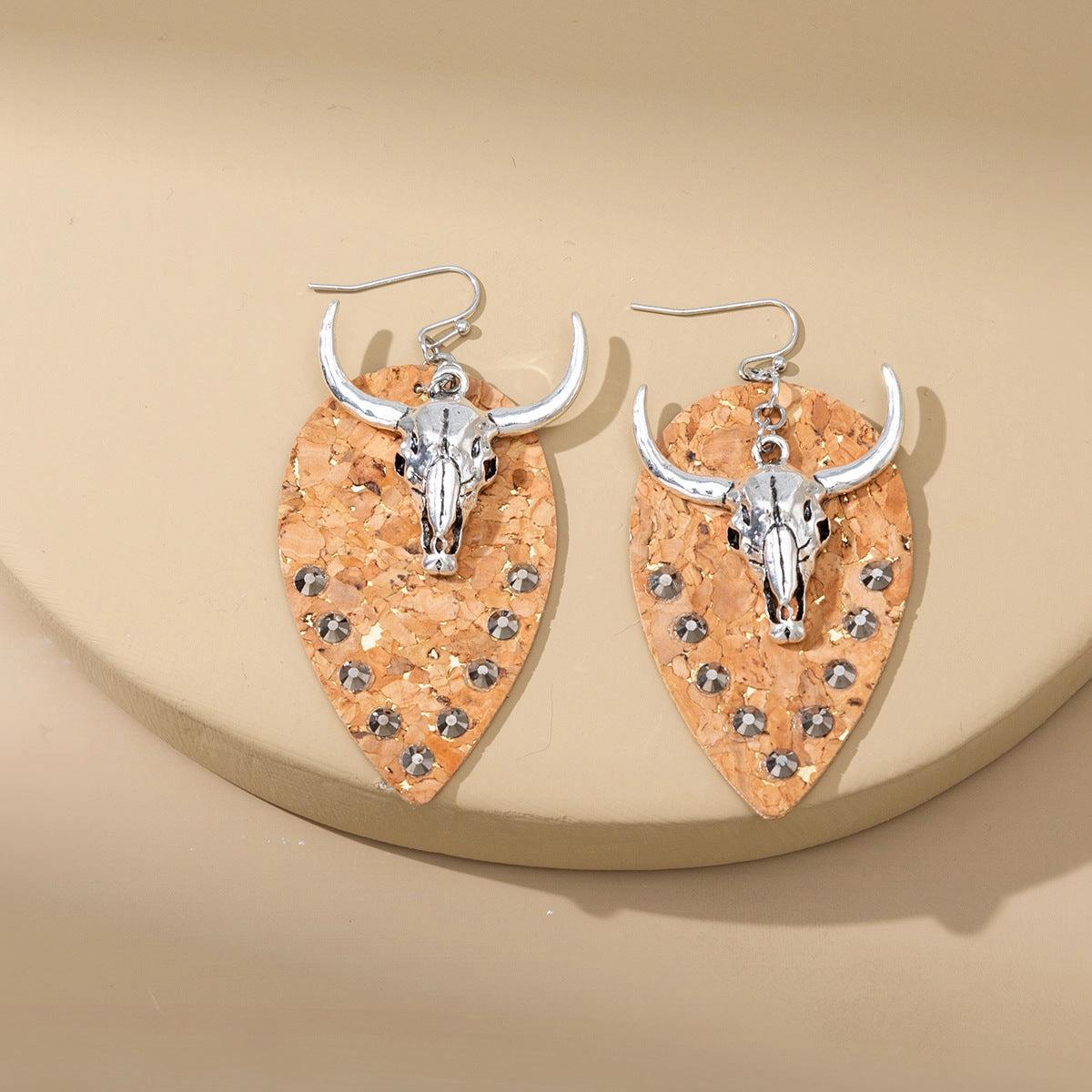Wholesale Western Cowboy Bullhead Leather Earrings
