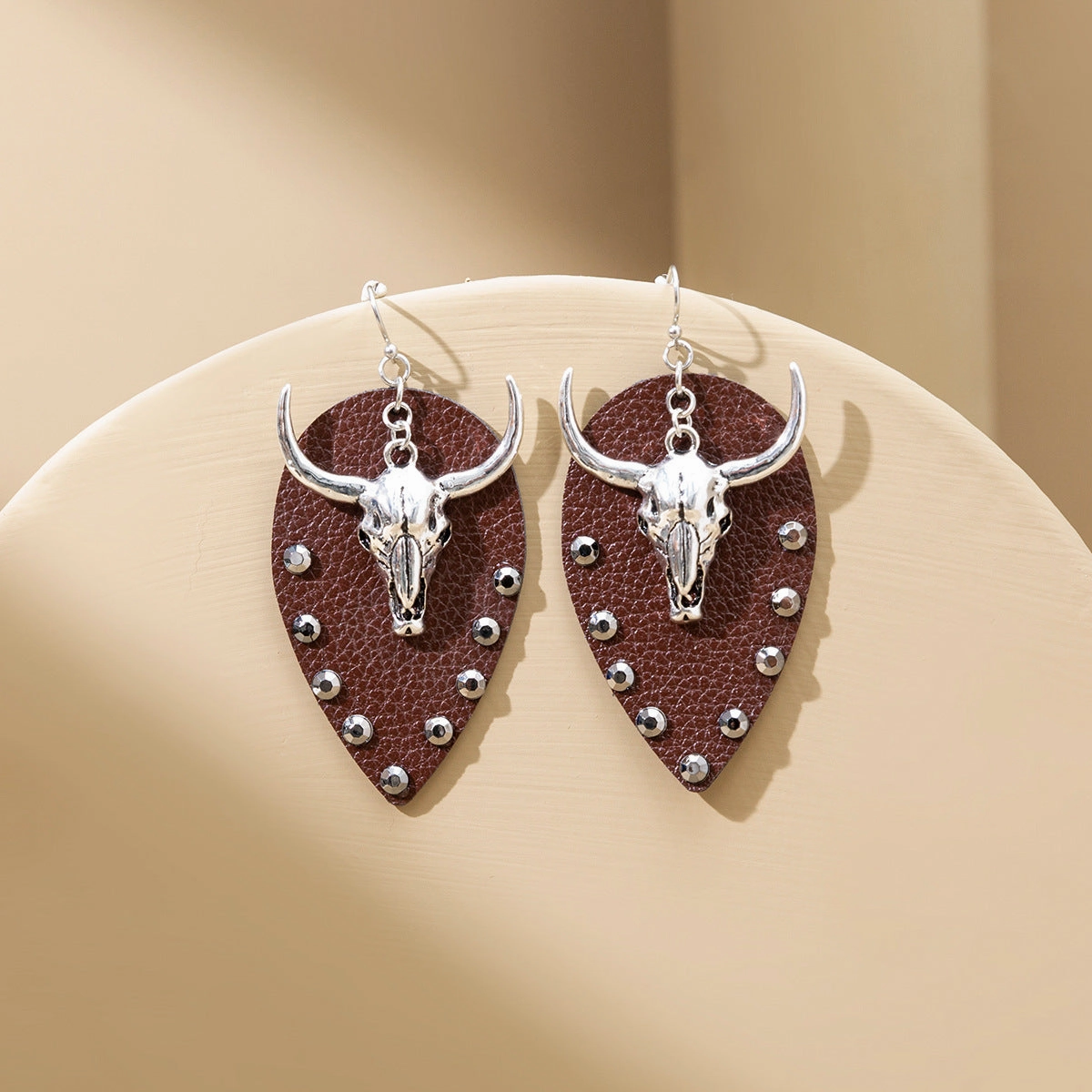 Wholesale Western Cowboy Bullhead Leather Earrings