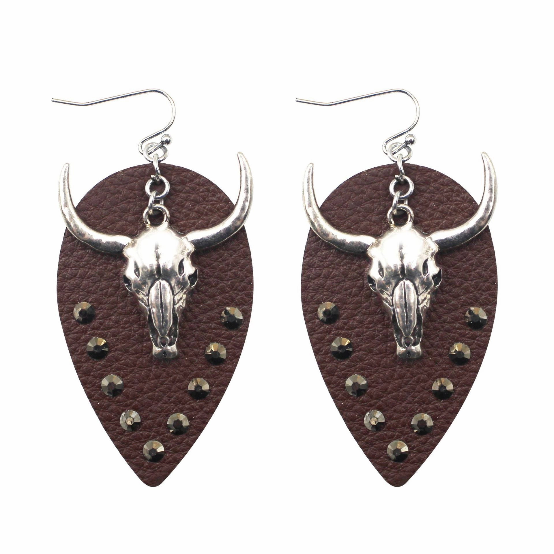 Wholesale Western Cowboy Cow Head Ethnic Style Leather Earrings