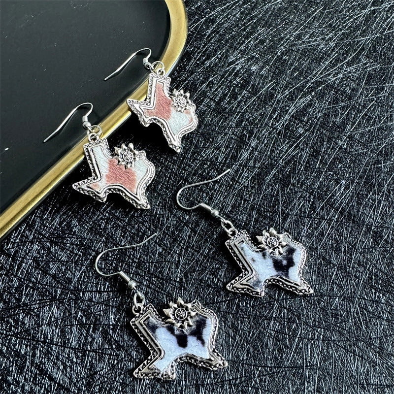 Wholesale Western Cowboy Design American Map Shape Niche Noble Ancient Style Earrings