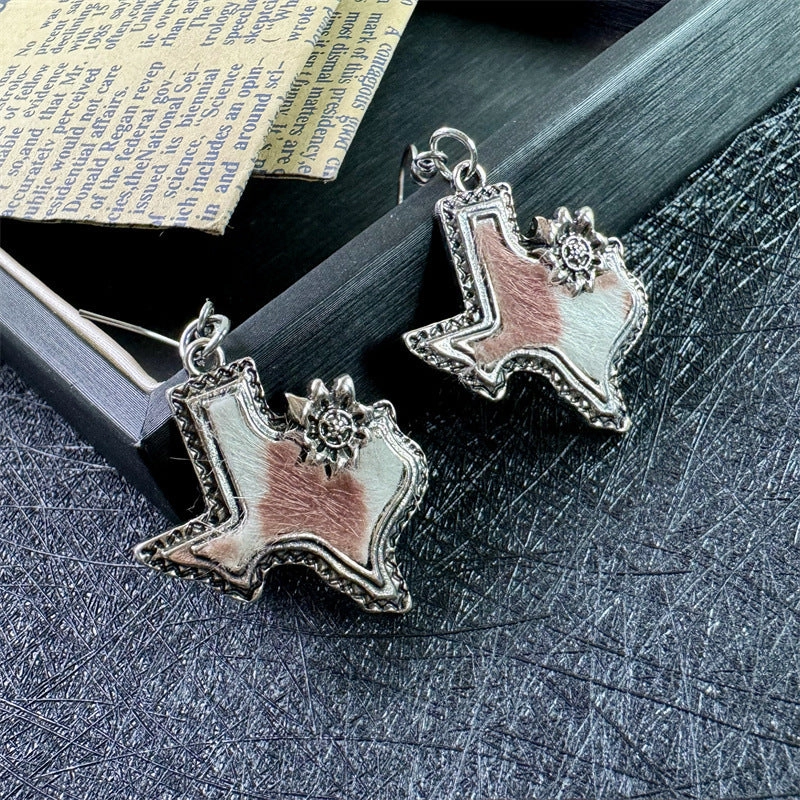 Wholesale Western Cowboy Design American Map Shape Niche Noble Ancient Style Earrings