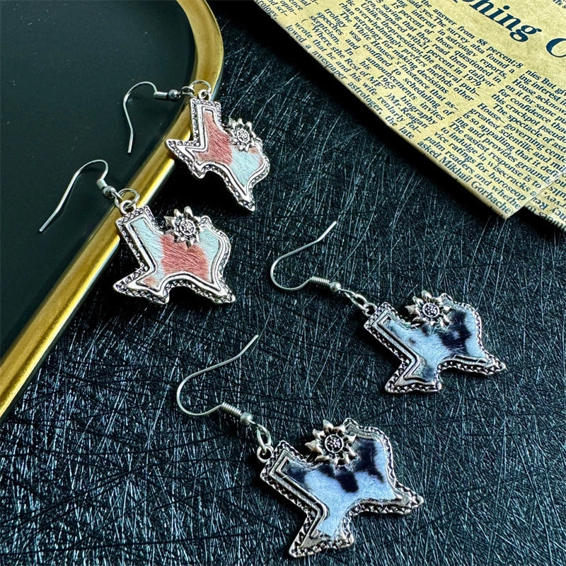 Wholesale Western Cowboy Design American Map Shape Niche Noble Ancient Style Earrings