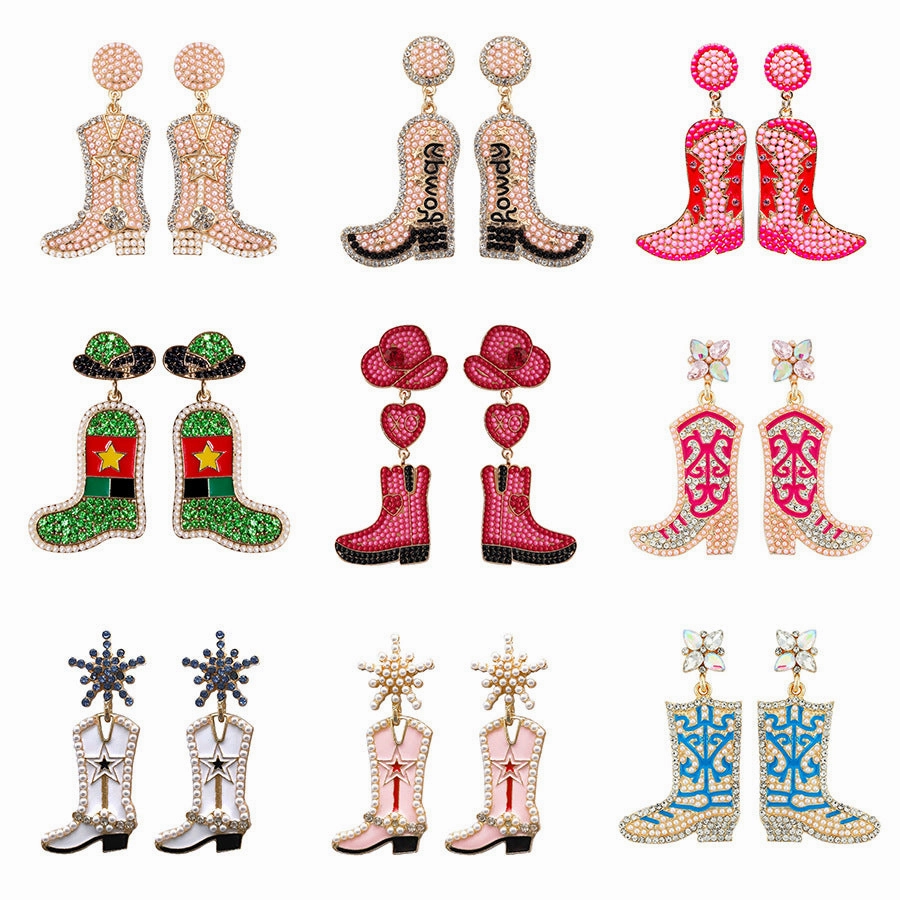 Wholesale Western Cowboy Hat Alloy Christmas Boots Earrings