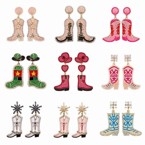 Wholesale Western Cowboy Hat Alloy Christmas Boots Earrings