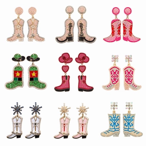 Wholesale Western Cowboy Hat Alloy Christmas Boots Earrings