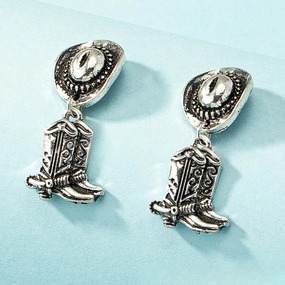 Wholesale Western Cowboy Hat Cowboy Boot Pendant Alloy Earrings