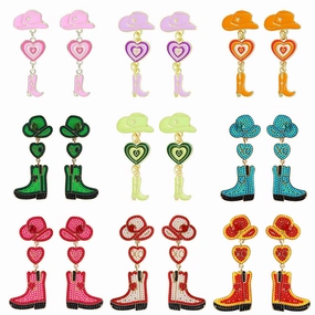 Wholesale Western Cowboy Hats Boots Heart shaped Earrings