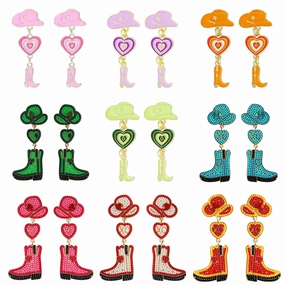 Wholesale Western Cowboy Hats Boots Heart shaped Earrings