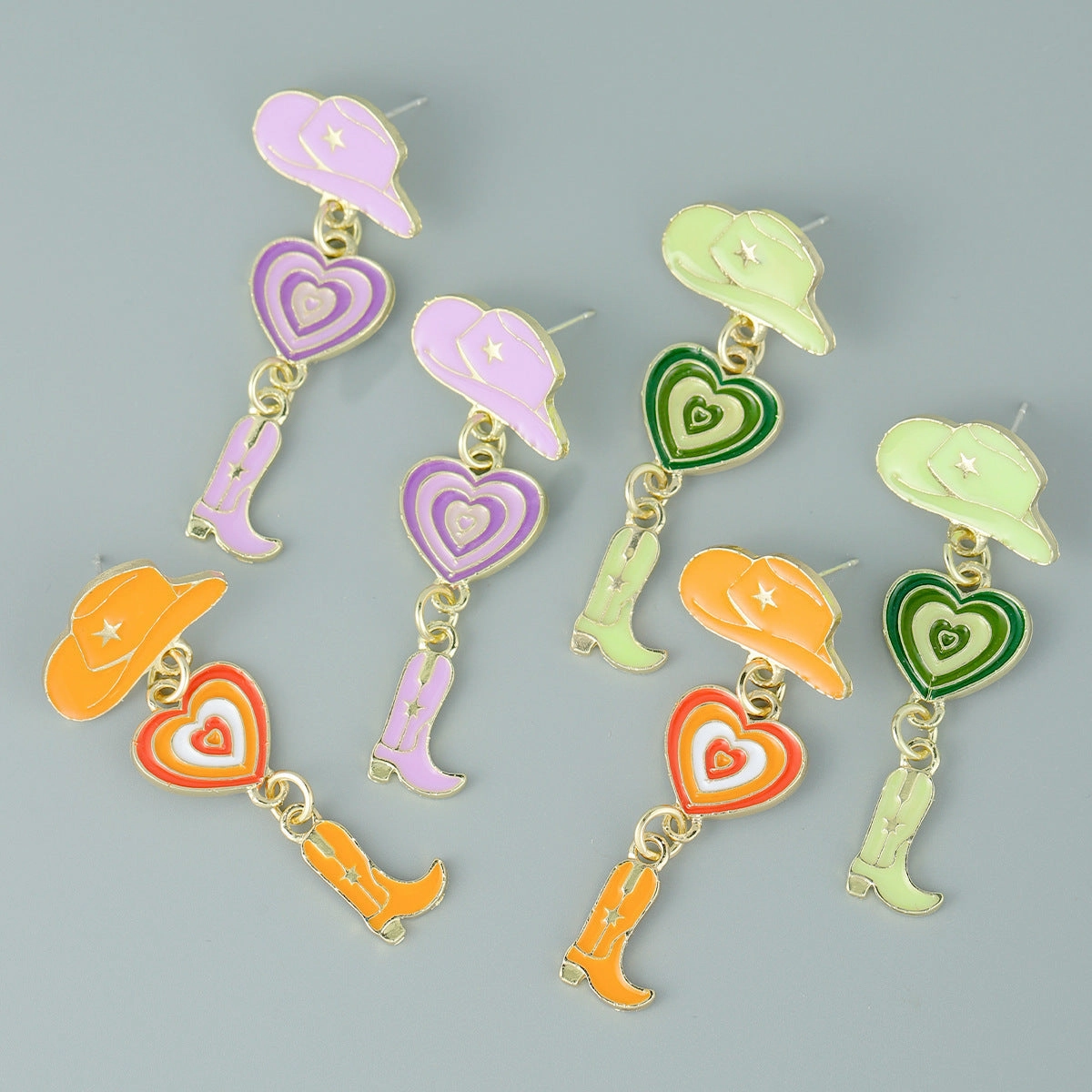 Wholesale Western Cowboy Hats Boots Heart shaped Earrings