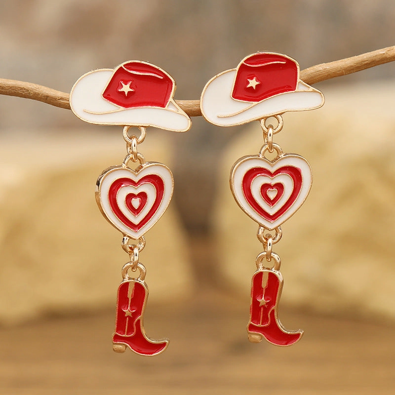 Wholesale Western Cowboy Hats Boots Love Alloy Oil Drop Earrings