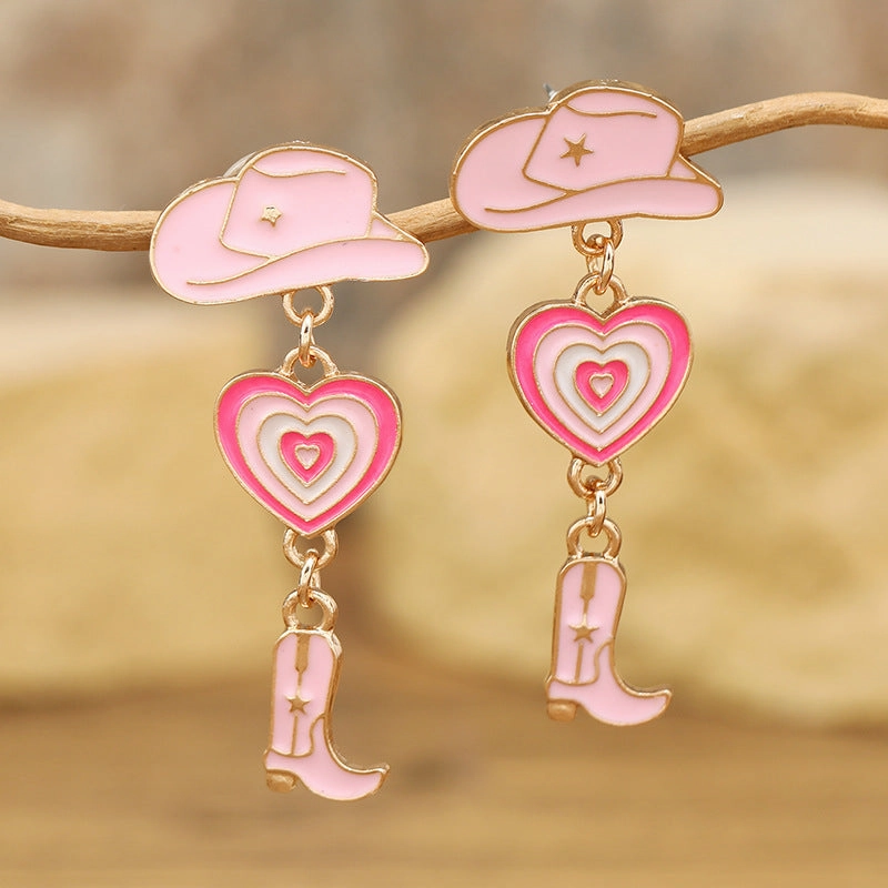 Wholesale Western Cowboy Hats Boots Love Alloy Oil Drop Earrings