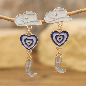 Wholesale Western Cowboy Hats Boots Love Alloy Oil Drop Earrings