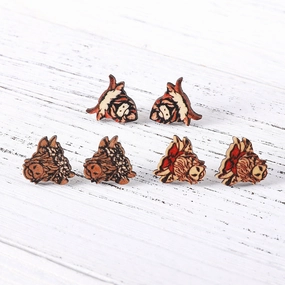 Wholesale Western Cowboy Highland Cow Bow Tie Bull Head Wooden Earrings