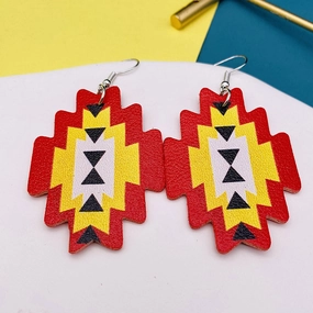 Wholesale Western Cowboy Leather Aztec Sunflower Cactus Drop Pendant Earrings