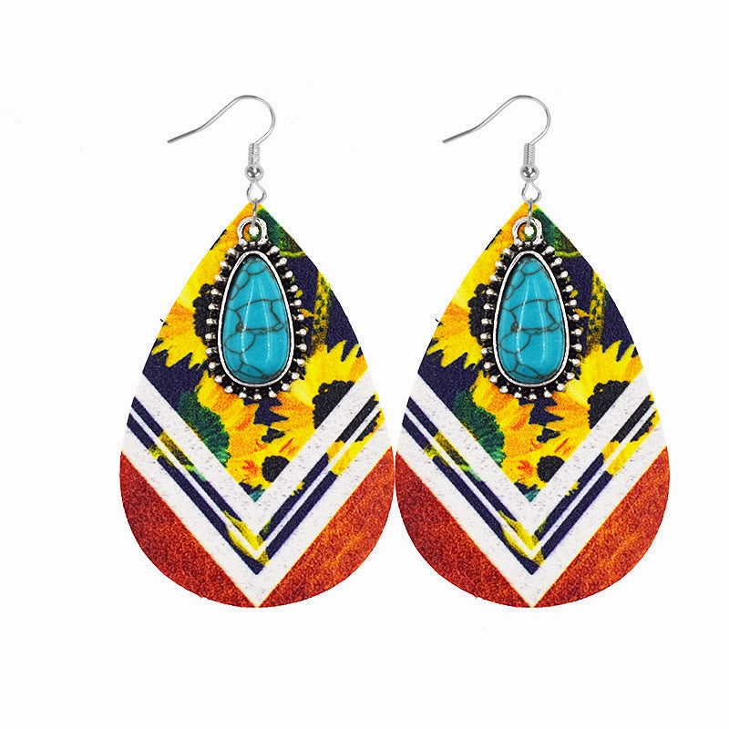 Wholesale Western Cowboy Leather Turquoise Earrings